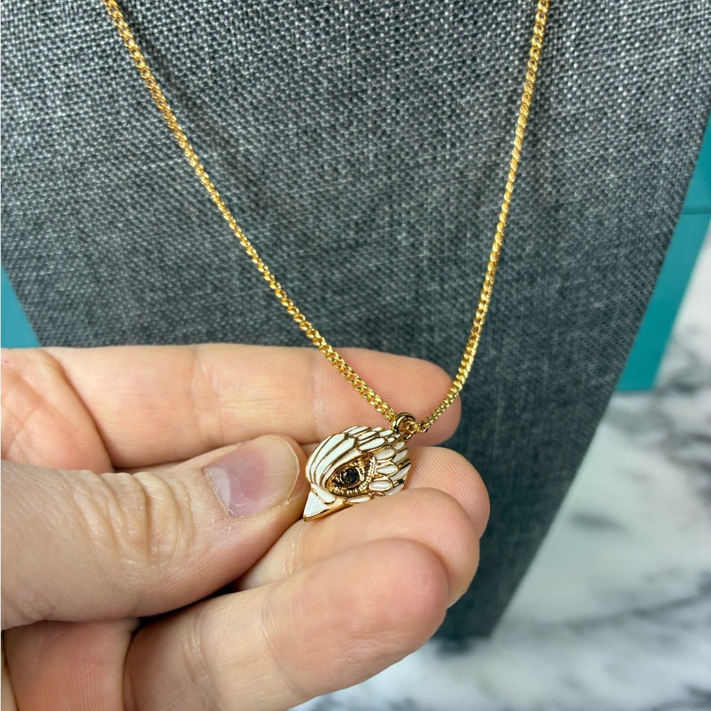 Kurt Geiger London Gold Plated & Ivory Eagle Head NWT Necklace w/ Crystal Eyes